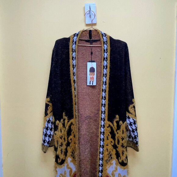 NWT Small Max Sport LA Boho B&W/Gold/Pink Long Sweater Duster with front pockets - Picture 11 of 15